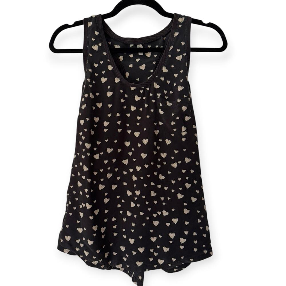 Joie Gray Heart Print Racerback 100% Silk Tank Top Women’s Size Small